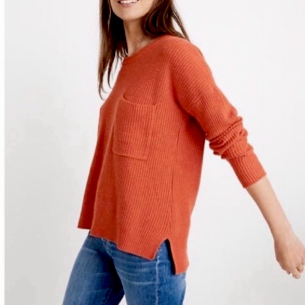 Madewell Thompson Pocket Pullover Ribbed Rust Sweater | Size Small
